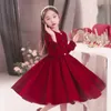 Abiti da ragazza Ragazze Abito di velluto rosso Autunno Inverno Vestiti per bambini Principessa Compleanno Festa serale Ballo di ballo Abiti per bambini per 4-14 anni