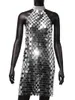 Casual Dresses 2023 Women's Silver Sequin Short Mini Dress Women Sexy Backless Sleeveless Glitter Gold Halter Lady