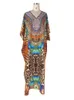 Dress 2022 Bohemian Printed Dress Kaftan Tunic Middle East Women Summer Beachwear Plus Size Half Sleeve Side Split Long Dress A1378