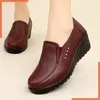 Sapatos de vestido bombas de mulher genuína couro cunha única mãe casual salto alto Spring outono feminina moda feminina