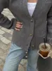 Женский вязаный однотонный стеганый кардиган с v-образным вырезом, женский свитер с длинными рукавами и двойными карманами, осень 2023, модные женские уличные джемперы