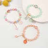 New Arrival Colorful Crystal Bead Elastic Enamel Suower Charm Bracelet for Women Jewelry