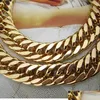 Kedjor 12 mm tjock chunky tung kedja 18k gult guld fylld solid dubbel trottoarkant mens halsband hiphop smycken gåva271g droppleverans nec otqnw