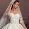 Stunningbride 2024 Elegant Sweetheart Neck Half Sleeve Bride Ball Gown Wedding Dress White Gorgeous Appliques Lace Chapel Train Vintage Bridal Gown