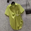 Women's Blouses Asymmetric Chain Chic Street Button Up Shirt Summer Fashion Green Commute Short Sleeve Loose Tunic Top Blouse Blusas