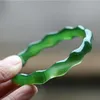 Chinese Natural Emerald Green Chalcedony Hand Carved Bamboo Water Ripple Bracelet Fashion Jewelry Women's Green Agate Bracele304H