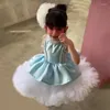 Girl Dresses Short Beads Flower Girls' For Weddings Tulle Sleeveless Above Knee With Pleats Party Gala Kid's Princess Gown 2023