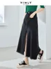 Rokken Vimly Zwarte Denim Maxi Rok voor Dames Mode 2023 Herfst Elegante Hoge Taille Split Kwastje Zoom Een Lijn Lange Jeans 72295 231219