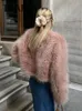 Kvinnors jackor trafza 2024 vinter faux pälsjacka för kvinnor mode beskuren kappa långärmad smal elegant streetwear ytterkläder