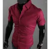 メンズカジュアルシャツ夏のスリムフィットソーシャルビジネスドレスシャツメン用ブラウスのための半袖リネン