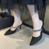 Klänningskor Summer Pionted Toe Heeled For Women 2023 Sexiga stängda kvinnors mulor Rhinestones Office Ladies Casual Stilettos Pumps