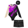 Bühnenkleidung Mesh Langarm Rhythmische Gymnastik Trikot für Kinder Mädchen Shiny Metallic Ballett Tanz Body Eiskunstlauf Kostüm