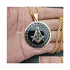 Pendant Necklaces Hip Hop 14K Yellow Gold Masonic Symbol Necklaces Pendants For Women/Men Color Mason Fashion Jewelry Drop Delivery Je Dhkfg