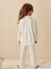 Pajamas Childrens Girls Lolita Turndown Collar Pajama Sets.Cotton Tops+Pants.Toddler Kids Lace Pyjamas set.Girl Sleepwear Loungewear