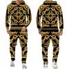 Golden Men's Tracksuits Lion Pattern Tracksuit Fashion Hooded Sports Wear Outfits Baroque Style Hoodiepantssuit Male Thin Two Pieces Sets 151