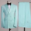 Mint Green Mens Wedding Tuxedos Double Breasted Man Prom Party Formal Outfit Coat Sets Jacket And Pants