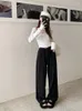 Calças de brim femininas japonês streetwear moda baggy preto calças largas perna hiphop em linha reta casual longo impressão dot calças maré clubwear gótico