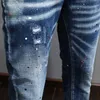 Jeans pour hommes Designer de mode Hommes Rétro Bleu Stretch Slim Fit Peint Ripped Style Coréen Vintage Casual Denim Pantalon Hombre 231218