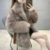 Women's Leather 2023 Faux Fur Grass Coat Women' Suit Collar Haining Mid Length High End Slim Microelastic Soft And Cozy Winter