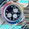 luxury mens watch mechanical automatic rainbow watch diamond 40mm Six hands 316 Refined steel Italian rubber watchband Crystal dial Luminous Waterproof watch