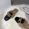 Slippers Outer Clad Head Metal Chain Rabbit Hair Warm Everything with Soft Sole Comfortable Non-slip Wear-resistant Women's Half Slippers 231219