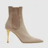 Luxury Winter Bal Ankle Boots Women Gold Engraved Moneta klackar läder Svart naken spetsiga tåstövlar Lady Party Dress Elegant Walking EU35-43