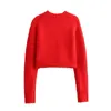女性のセーター2024ニットセーター女性o-neckプルオーバー秋の冬のために赤いトリミング長袖の女性ジャンパー