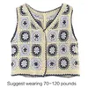 Damen Tanks Frauen Hohl Häkelstrick Weste Weste Stickerei Bunte Blumen Ärmellose Strickjacke Knopf Crop Top