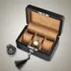 3 Slots läderklocka Box Case Black Mechanical Watch Organizer With Lock Women Jewelry Storage Holder Gift Case T200523261H