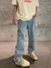 Jeans masculinos americano retro nicho design carta bordado homens high street magro calças casuais casal harajuku calças 231218