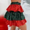 Faldas elegantes a rayas rojas/verdes, minifalda de cintura alta, vestidos holgados de corte a para mujer, moda para fiesta de Navidad 2023