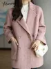 Womens Wool Blends Yitimoky Notched Coat Women Autumn Winter Fashion Office Ladies Long Sleeve Loose Jacket Casual Double Breasted Coats 231218