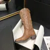 Women haftowany 228 Vintage Western Cowboy Brown Skórzana Skórzana Piżąca palca Czerpy Obcina Ruszer Buty 231219 A