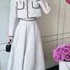 Robe en deux pièces Small Fragrance Ensemble en deux pièces Femmes à manches bouffantes Shirt Crop Top Pliped Long Jirt Sigdus Français Français Vintage 2 pièces 231218