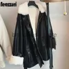 Kadın Ceketler Nerazzurri Kış Büyük Boy Deri Ceket Kadınları Saftiz Yumuşak Kırık Kürk Çizeli Ceket Uzun Kollu J231219
