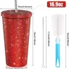 Bottiglie d'acqua 2023 Thermos a doppio strato in acciaio inossidabile Tazza con tazza glitterata Regalo Bottiglia da 500 ml Cannuccia riutilizzabile con coperchio 231218