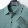 Herrtröjor Merino Wool Cardigan Lapel Pullover Långärmad Polo Neck tröja Löst topp stickade kläder plus storlek skjorta