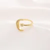 Mode Minimalistische CZ Stenen Moon Star Opening 24 K KT Fijne Massief Goud GF Ring Charmante Vrouwen Partij Sieraden Leuke gift264g