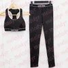 Women Padded Sport Vest Leggings Set Sexy Black Sportswear Summer Short Style Yoga Tank Letter Print Breathable Jogging Pants Fitness Outfit