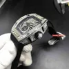 Hip Hop Herren-Trend-Armbanduhr mit Diamantgehäuse, große Diamant-Lünette, Uhren mit schwarzem Kautschukarmband, automatische mechanische Uhr W302U