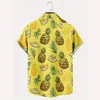 Mäns casual skjortor hawaiian stil gul ananas 3d tryckt skjorta kort ärm lapel mode semester topp aloha outfit