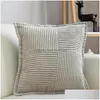 Cushion/Decorative Pillow Replacement Case Cozy Corduroy Christmas Ers Striped Bordered Soft Square Cases For Festive Home Decor Dro Dhhti