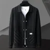 Men S Jackets High Quality Vertical Striped Knitted Jacket Autumn Trend Business Lapel Cardigan Simple Casual Sweater Coat