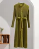 Robes décontractées Printemps Femmes Robe Col montant Rangée Boucle Taille Cravate Mode Pressé Jupe Plissée Simple Lâche