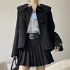 Women's Wool Blends Autumn Winter Doubleided Coat for Women 2023 Navy Collar Horn Horn Design College Style Simple Casual Woolen Jacket 231218