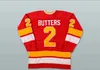 Mens Womens Youth 2 Bill Butters Jersey Minnesota Fighting Saints 1972-73 Yellow 1976-77 Red Custom Hockey Jerseys 43