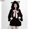 Felpe con cappuccio da donna Felpe Autunno Inverno Harajuku Y2k Donne spesse Kawaii Bow Cat Ear Cappotto con cappuccio Ragazze Gothic Casual Allentato Abiti carini 231218