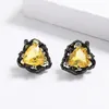 Wedding Jewelry Sets Creative Black and Gold Women Jewelry Set Fashion Triangle Yellow Zircon Ring Necklace Earrings Wedding Three-piece Jewelry Set 231218