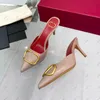 Brand Pumps Women High Heels Pointed Shoes Classics Metal V-buckle Nude Black Red Matte 6cm 8cm 10cm Thin Heel Women's Wedding Shoes 35-41 10A