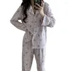 Abbigliamento da donna da donna Donne viola in cotone floreale stampato a petrolio per pigiami maniche lunghe pijama bottl loungewear 2 pezzi set di abiti da casa